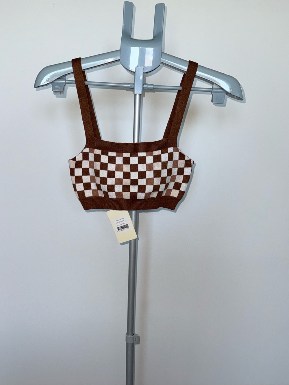 Peppermayo Checkered Knit Crop Top Brown Cream Size M/L